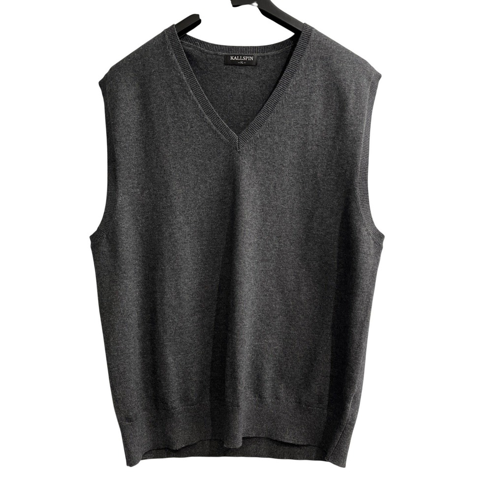 Kallspin Sweater Vest XL Gray Wool‎ Cashmere Blend V Neck Preppy Dark Academia